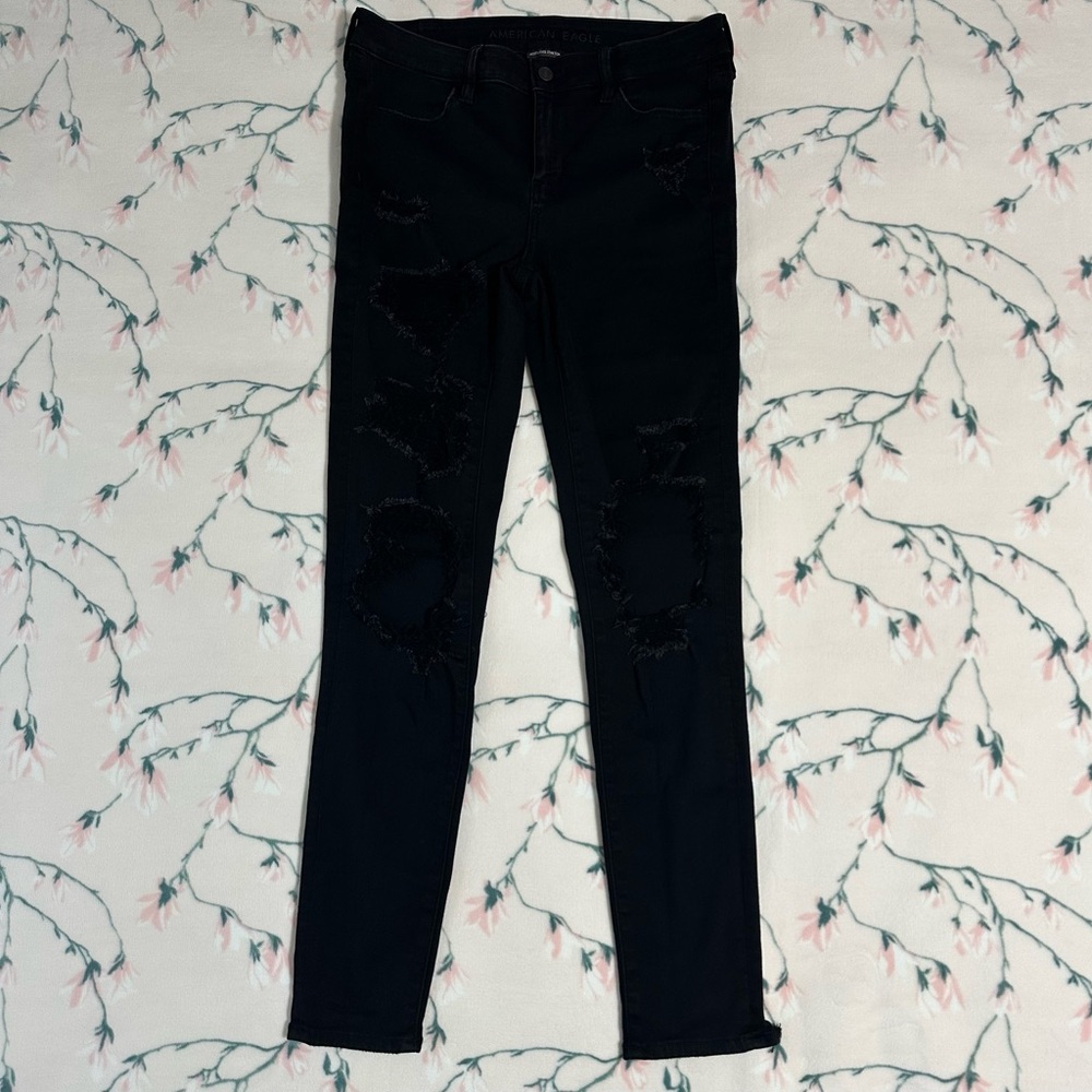 American Eagle Distressed Black Jeggings Size 12 LONG